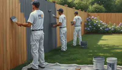 San Diego painters applying protective fence painting for a coastal home in San Diego, CA
