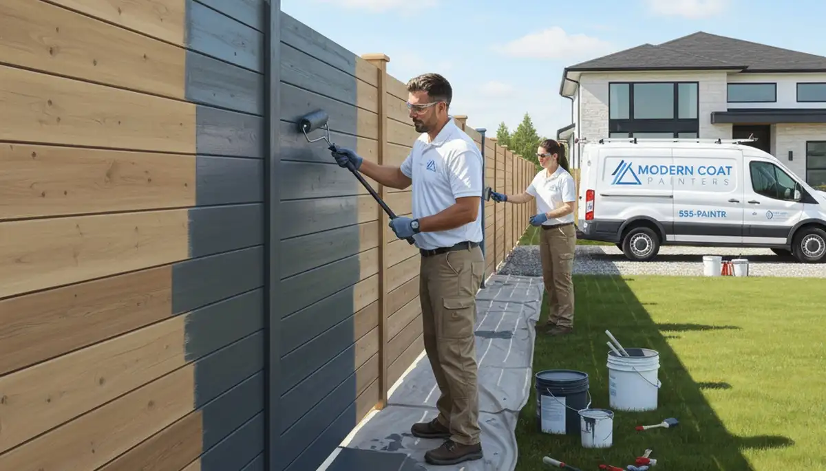 San Diego painter applying fence paint for coastal weather protection