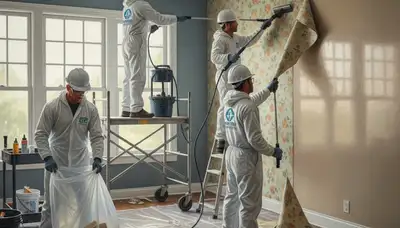 San Diego painters removing wallpaper in a residential home before wall prep