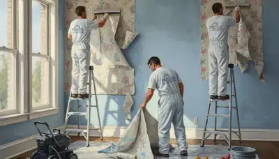 San Diego Paint Pros removing wallpaper in a San Diego, CA home before painting